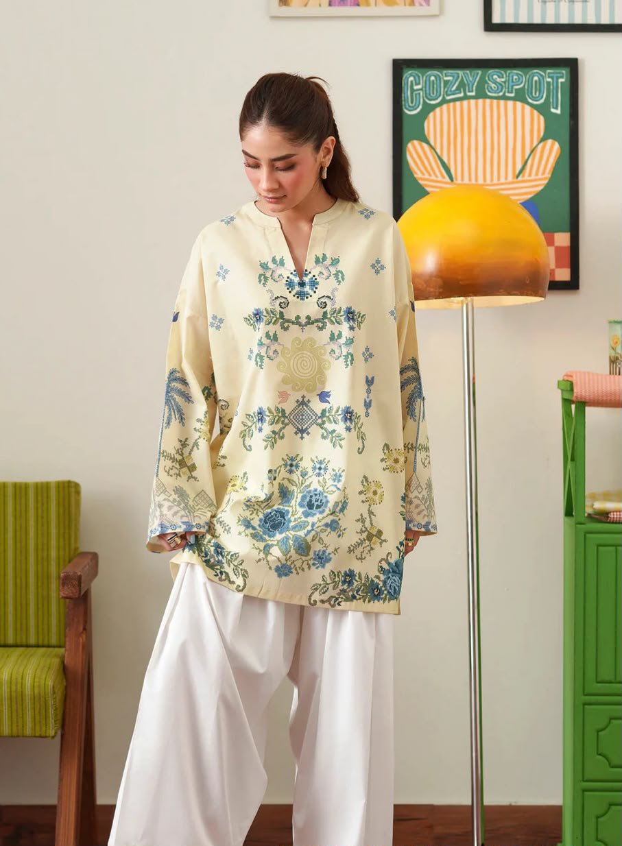Digital Printed Kurti for Women | Doria Lawn Ethnic Kurti | 2 Piece Pakistani Dress Image 2