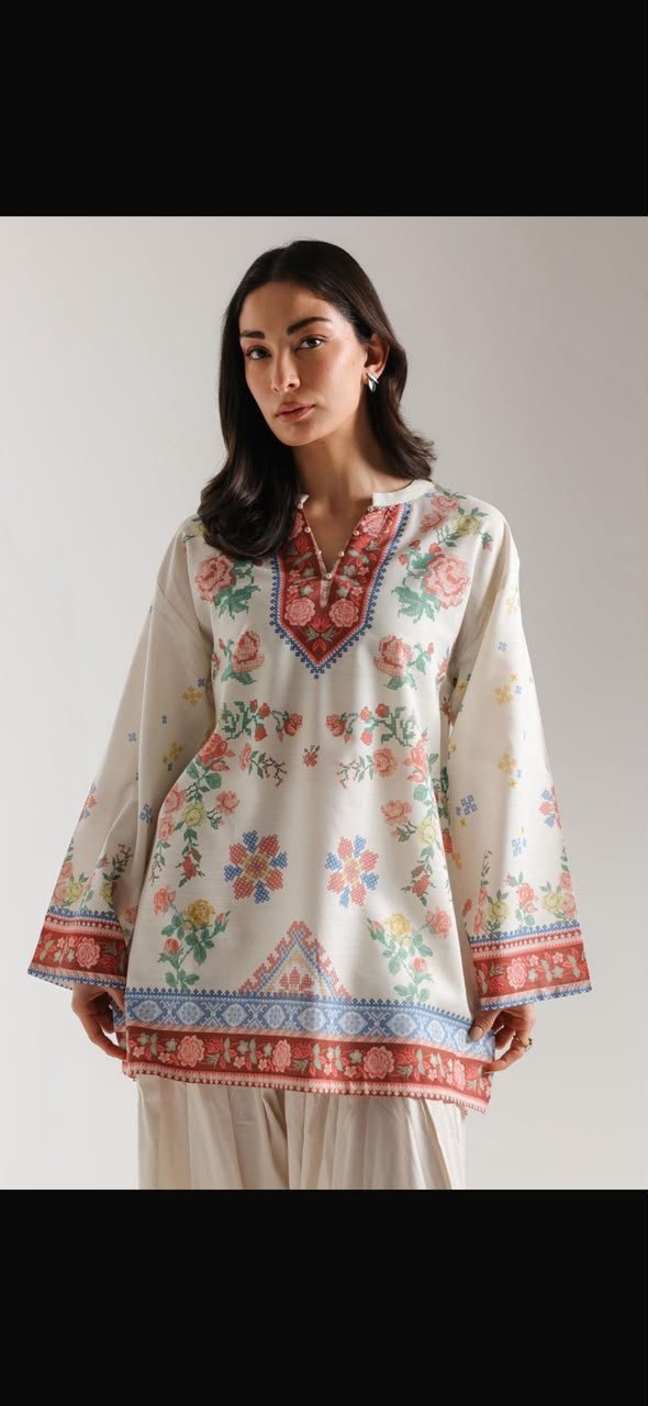Digital Printed Kurti for Women | Doria Lawn Ethnic Kurti | 2 Piece Pakistani Dress Image 5