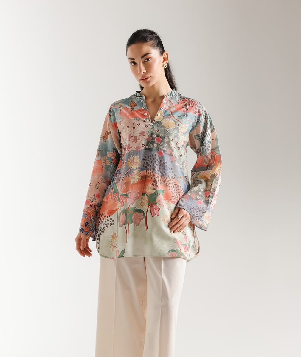 Digital Printed Kurti for Women | Doria Lawn Ethnic Kurti | 2 Piece Pakistani Dress Image 5