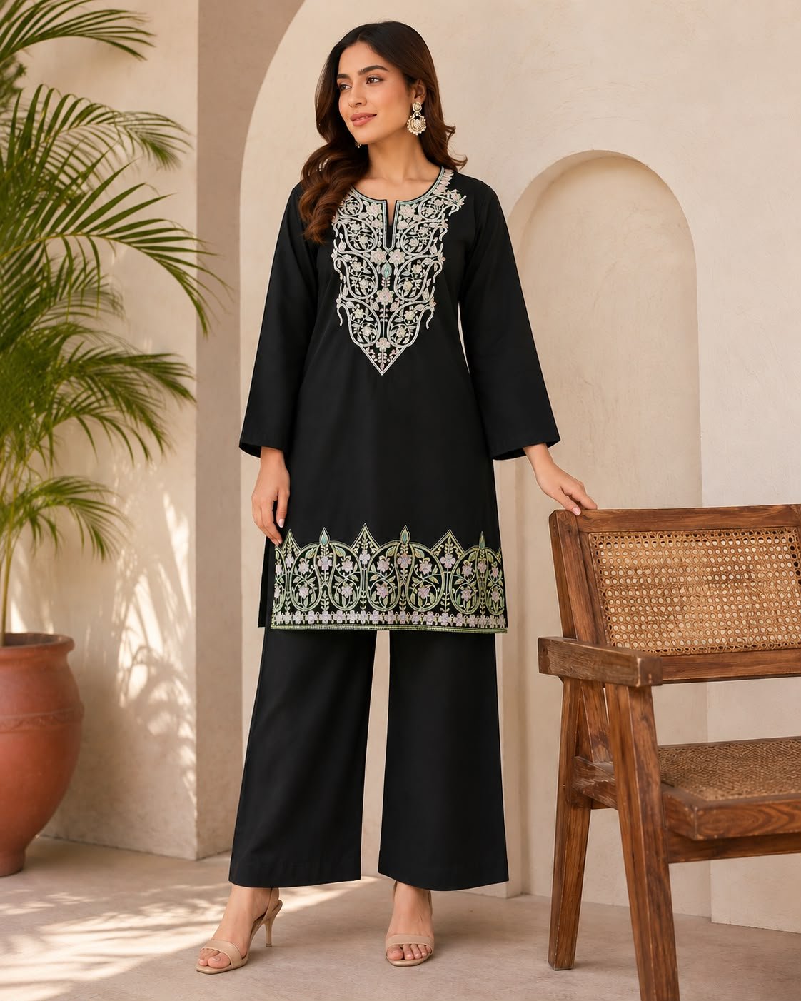 Embroidered Shirt | Cotton Suit | Pakistani 2 Piece | Farshi Trouser | Ethnic Wear | Traditional Wear | Women's Pakistani Dress | Embroidered Suit | Cotton Dress | Festive Wear Image 2